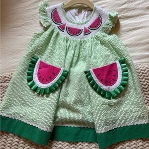 Lil cactus NWT smocked Seersucker Watermelon Dress with Ruffle sleeve 12-18 M
